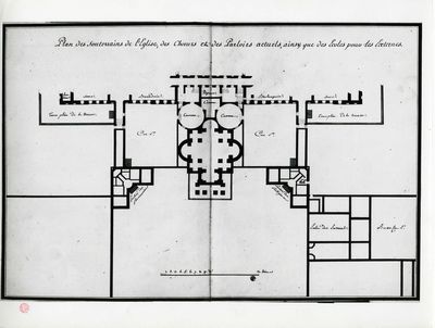 "Plans des Souterrains de l'Eglise, des Parloirs actuels ainsi
								que des Ecoles pour les Externes""